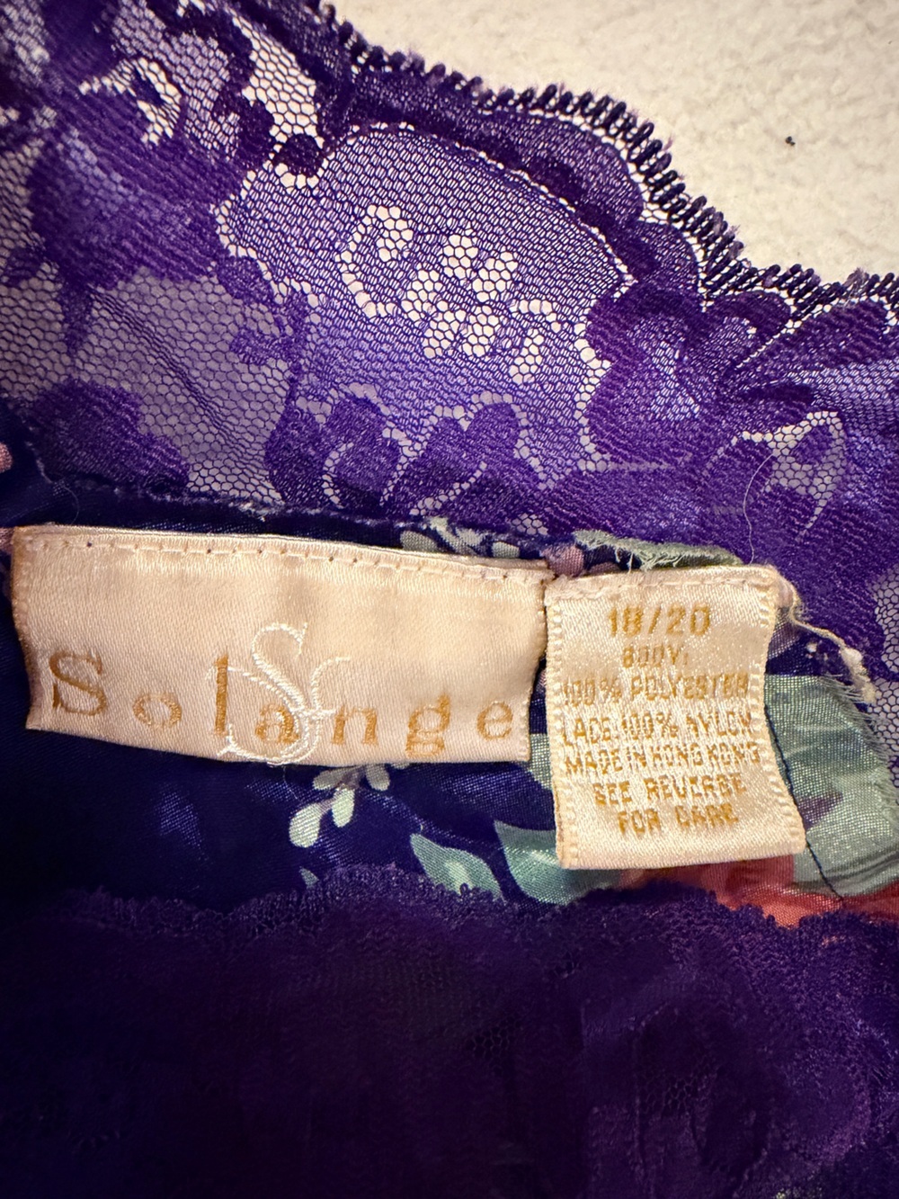 Solange Floral Satin Robe with Lace Trim - Purple & Pink - Picture 4 of 6